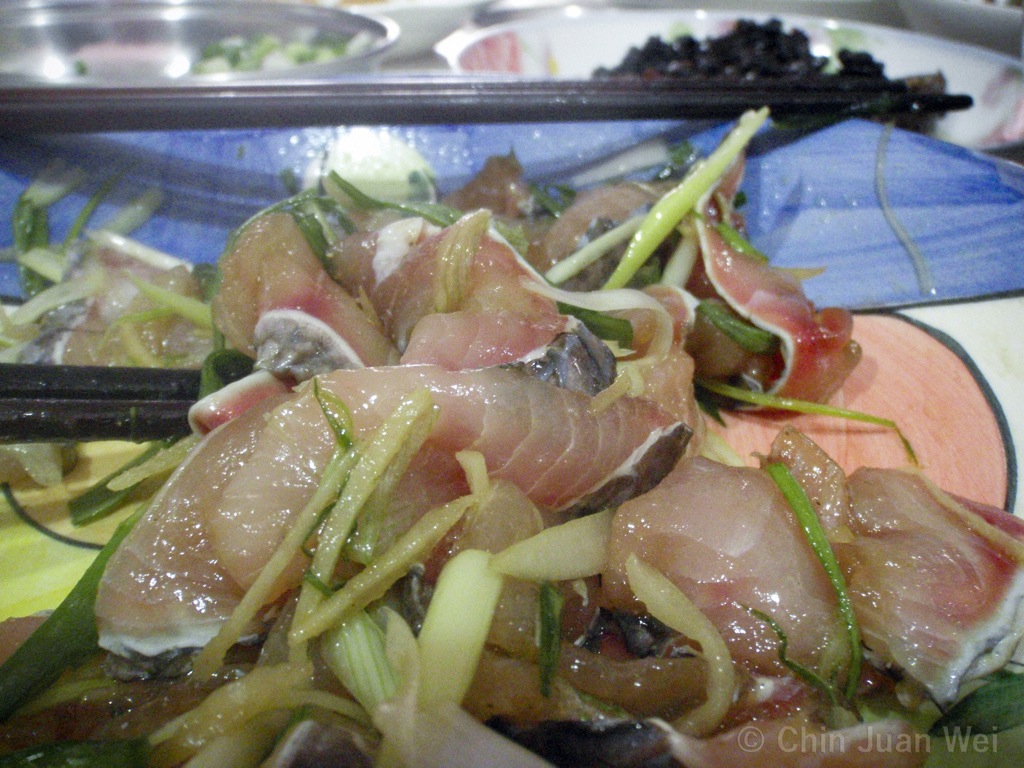Raw haruan – snakehead sashimi and porridge