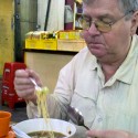 Bob trying out Bidor's famous herbal duck drumstick noodle