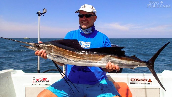 Andrew managing to land this sailfish with the damaged rod