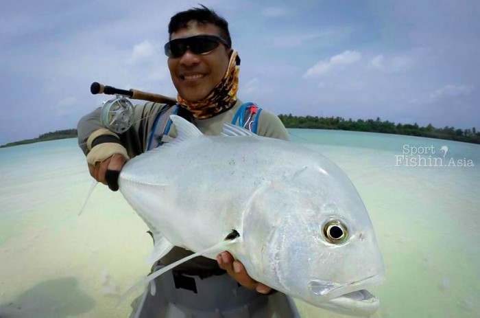 Irhamy with a great giant trevally on fly