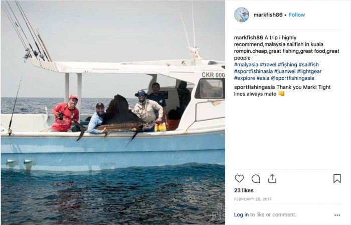 Rompin sailfish charter testimonial on instagram