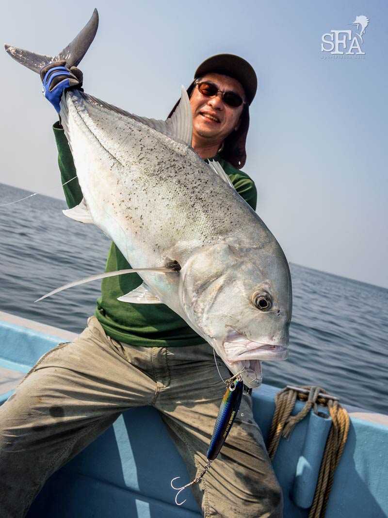 A nice giant trevally on the twin-hook rig