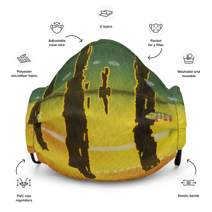 Peacock bass face mask Front Flat 3 Black